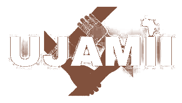 Ujamii logo: two hands meeting inside a silhouette of the African continent, symbolising connection and partnership